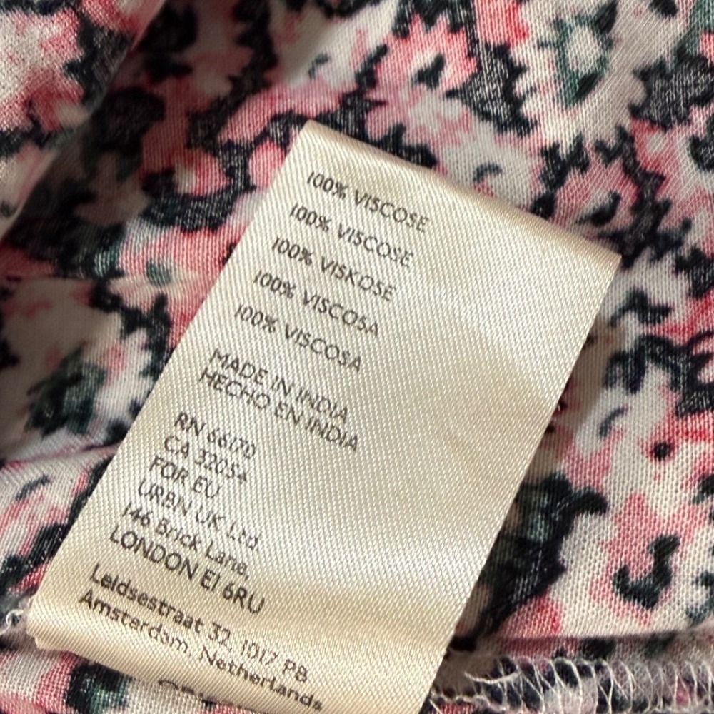 Free People Smocked Floral Maxi Dress Pink Green Boho Ruffle Tiered Medium - Picture 9 of 12